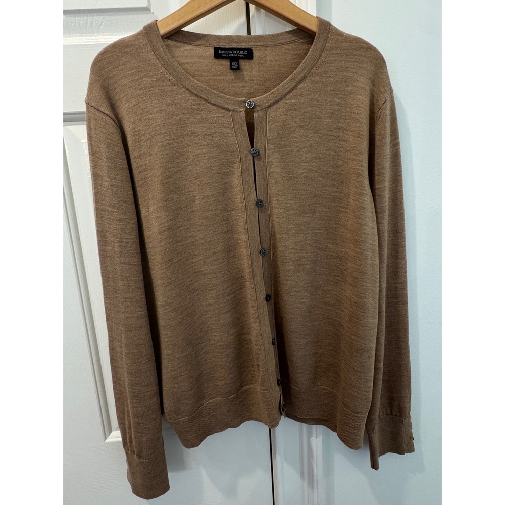 Banana Republic Tan Brown Crewneck Button Cardigan